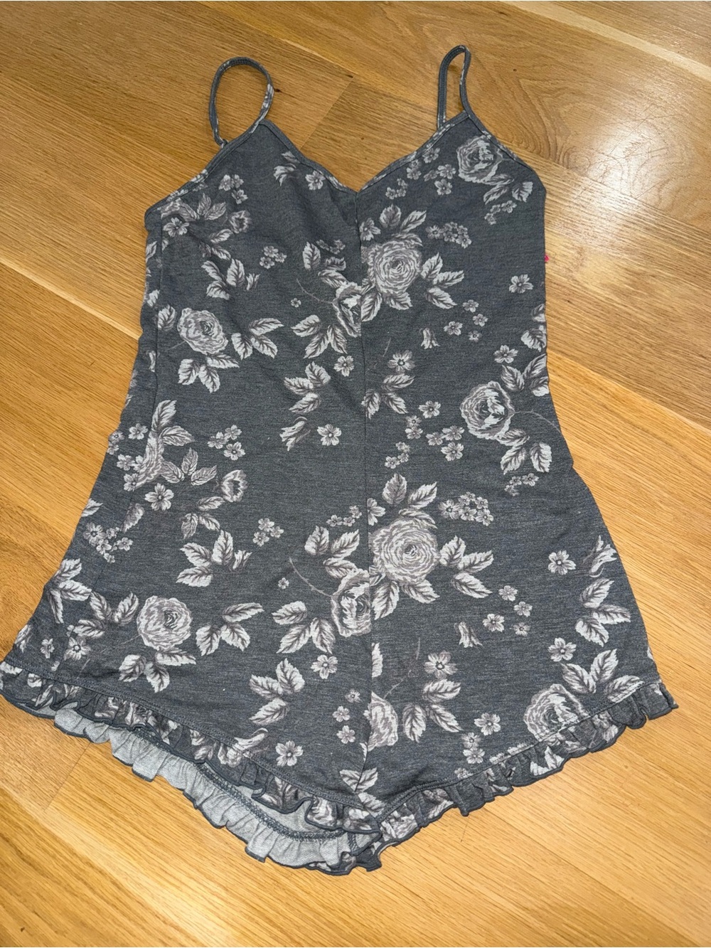 Xhilaration Charcoal Floral Ruffle Romper PJ